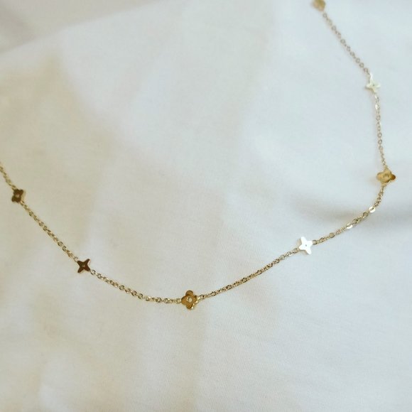Handmade Jewelry - Clover/Stars Choker 15 Inches Gold Plated